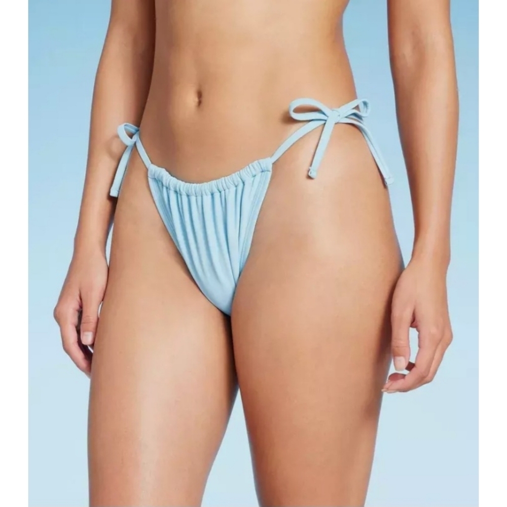 NEW Wild Fable Light Blue Side Tie Tunneled Multi Coverage Bikini Bottom